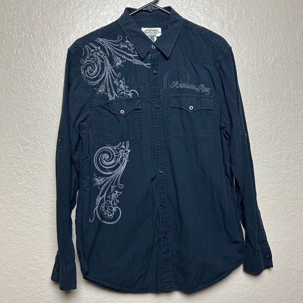 American Rag Black Embroidered Shirt
